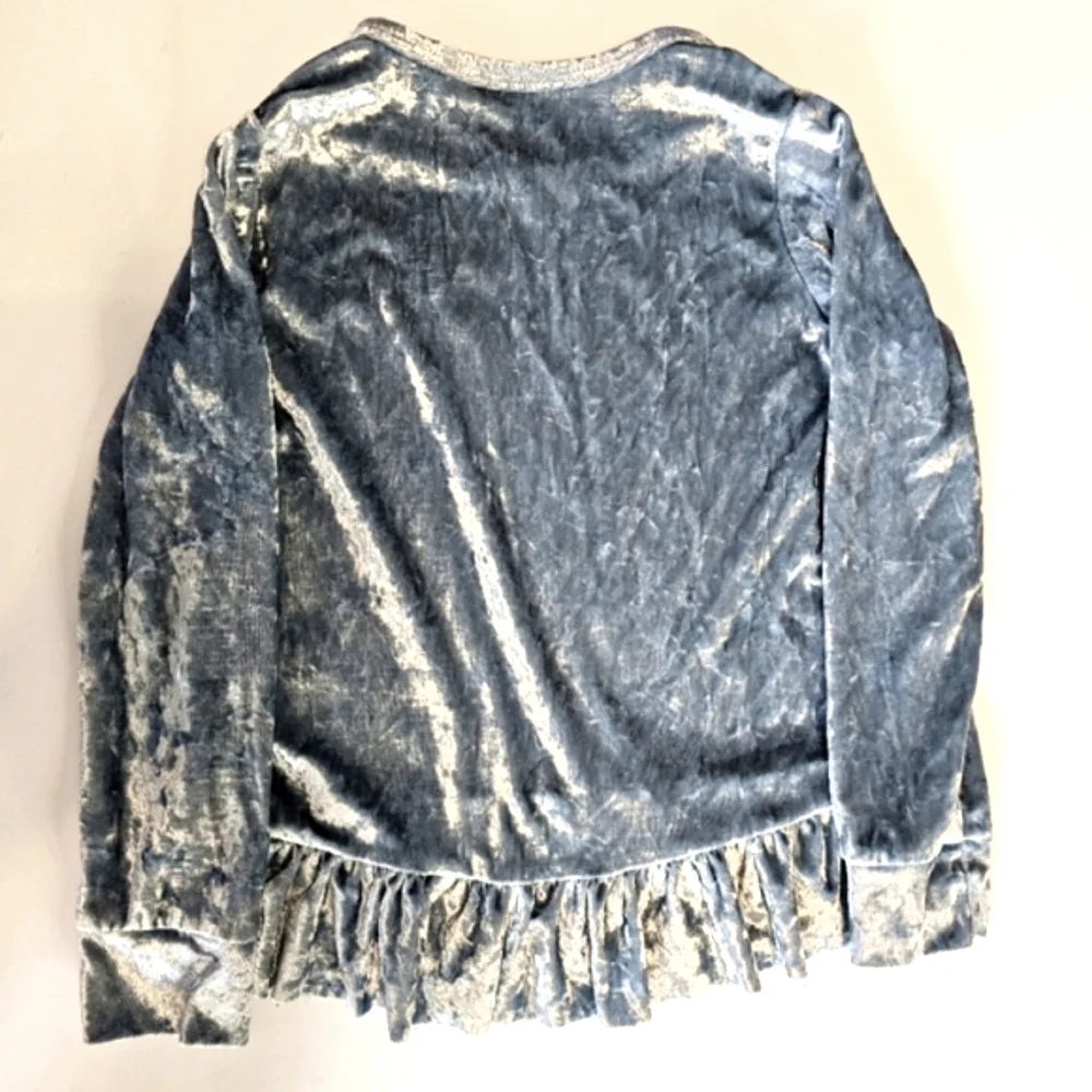 Pixielane Girls Silver Blue Velvet Long Sleeve Ruffle Hem Top Size 5